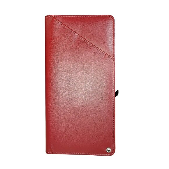 Long Wallet Red Faux Leather Travel Passport Card Slots Zipper Pocket Organizer - Picture 8 of 8